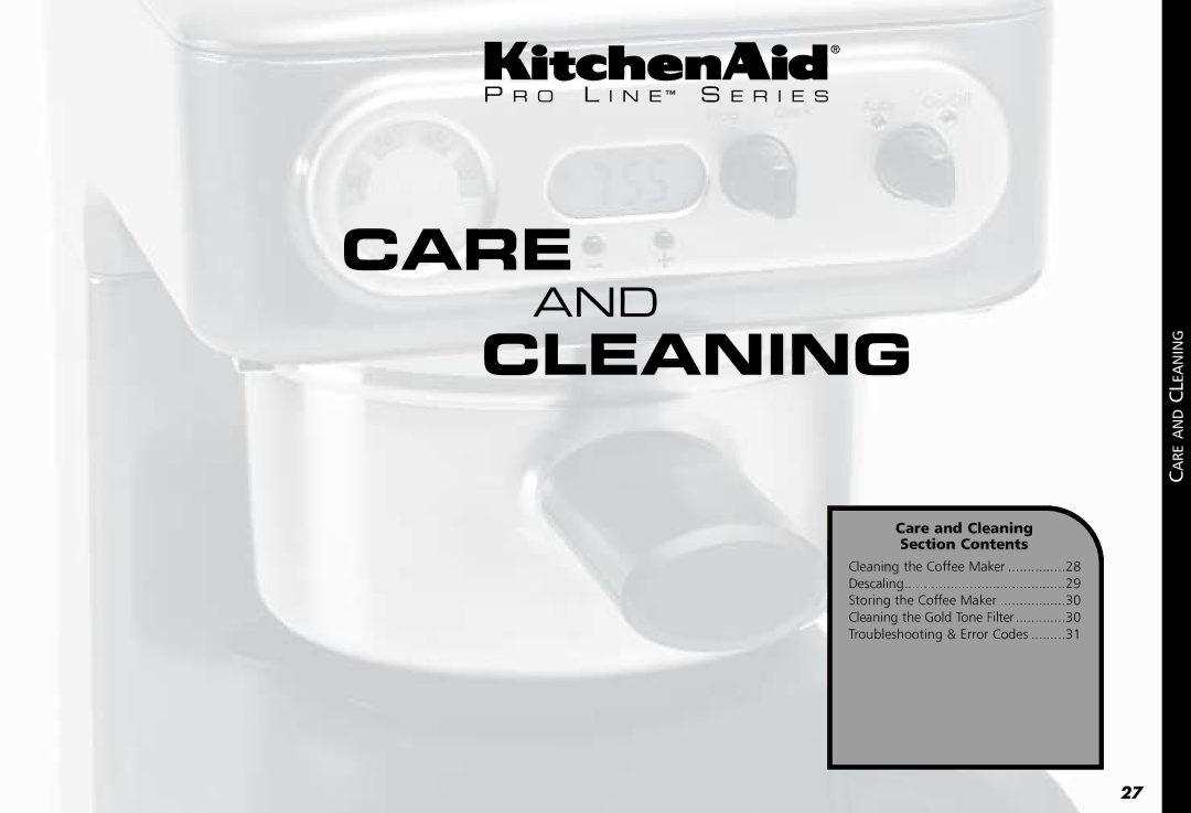 KitchenAid KPCM100 manual Care Cleaning 