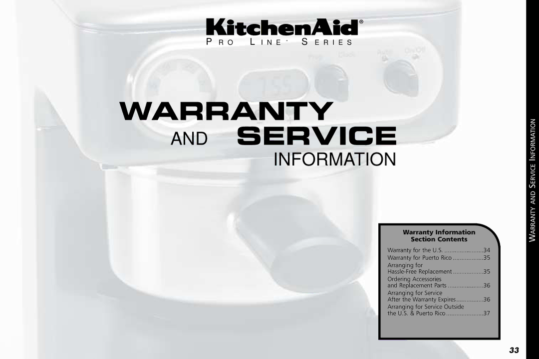 KitchenAid KPCM100 manual Warranty and Service 