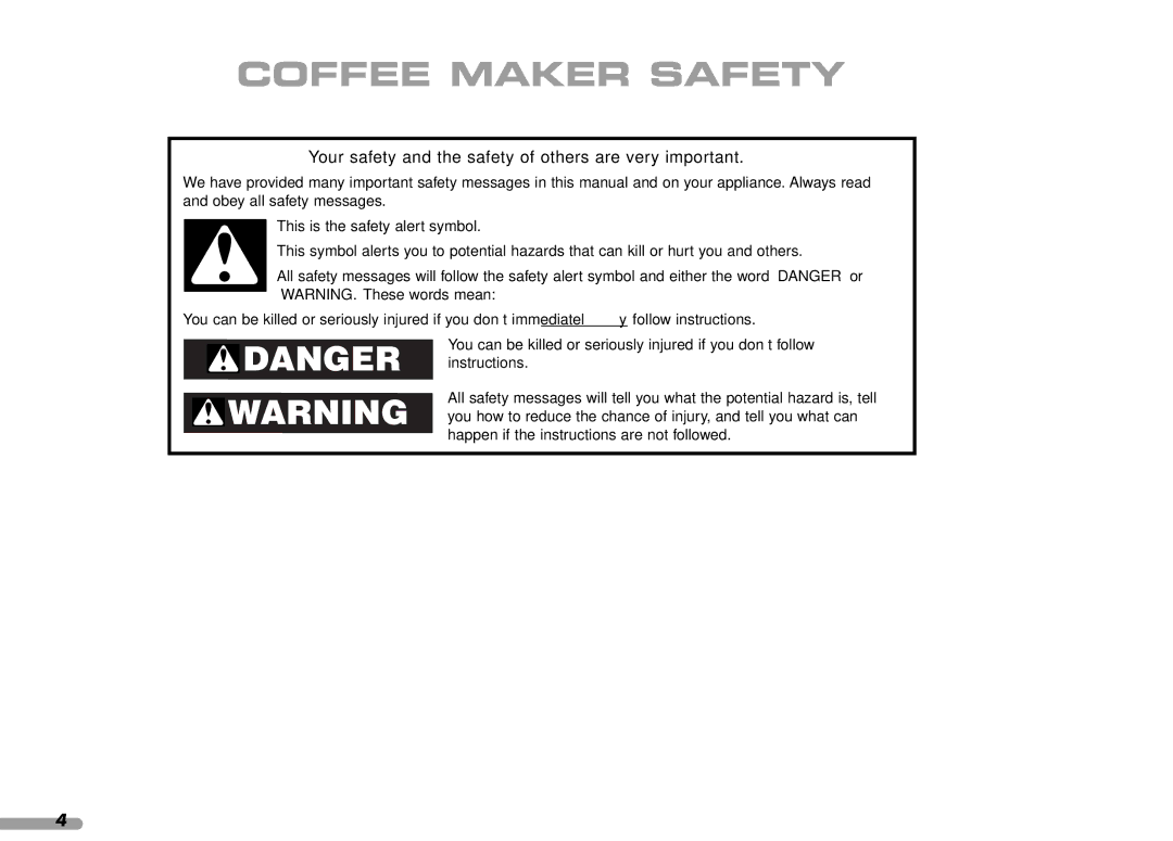 KitchenAid KPCM100 manual Coffee Maker Safety, Your safety and the safety of others are very important 