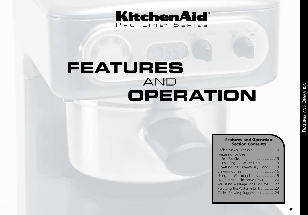 KitchenAid KPCM100 manual Features Operation 