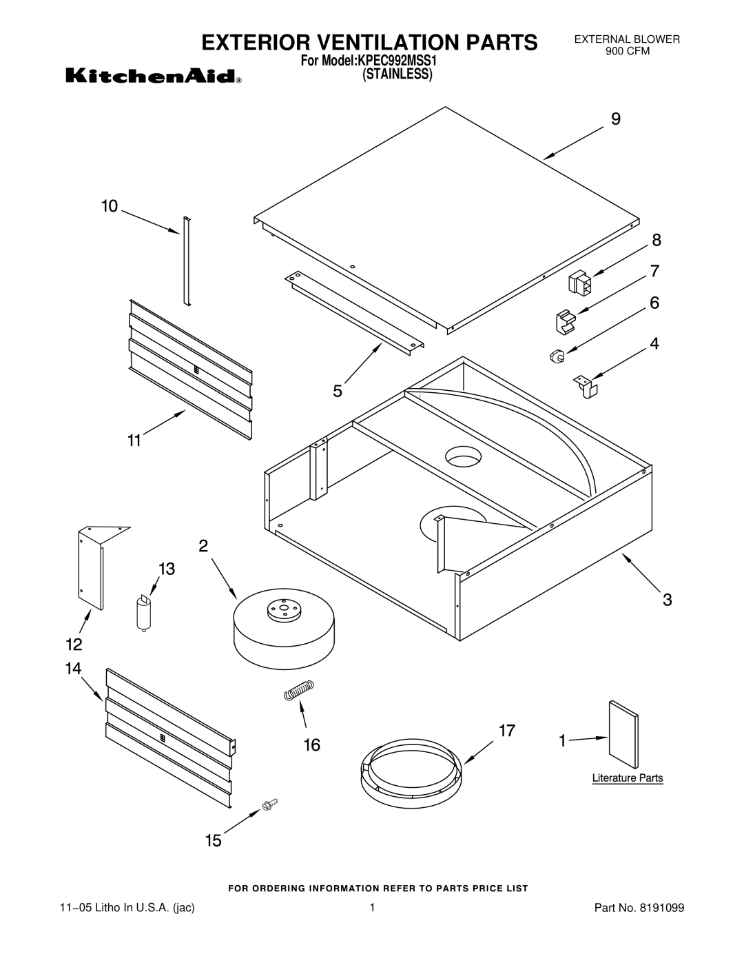 KitchenAid KPEC992MSS1 manual Exterior Ventilation Parts 