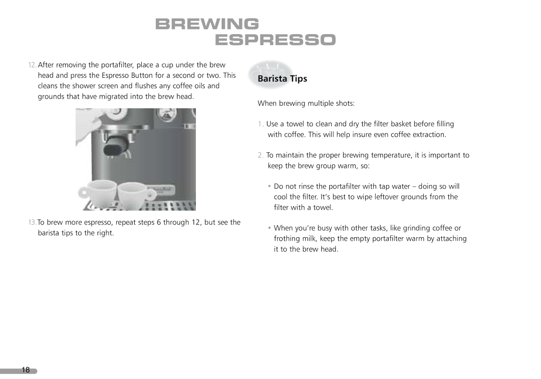 KitchenAid KPES100 manual Barista Tips 