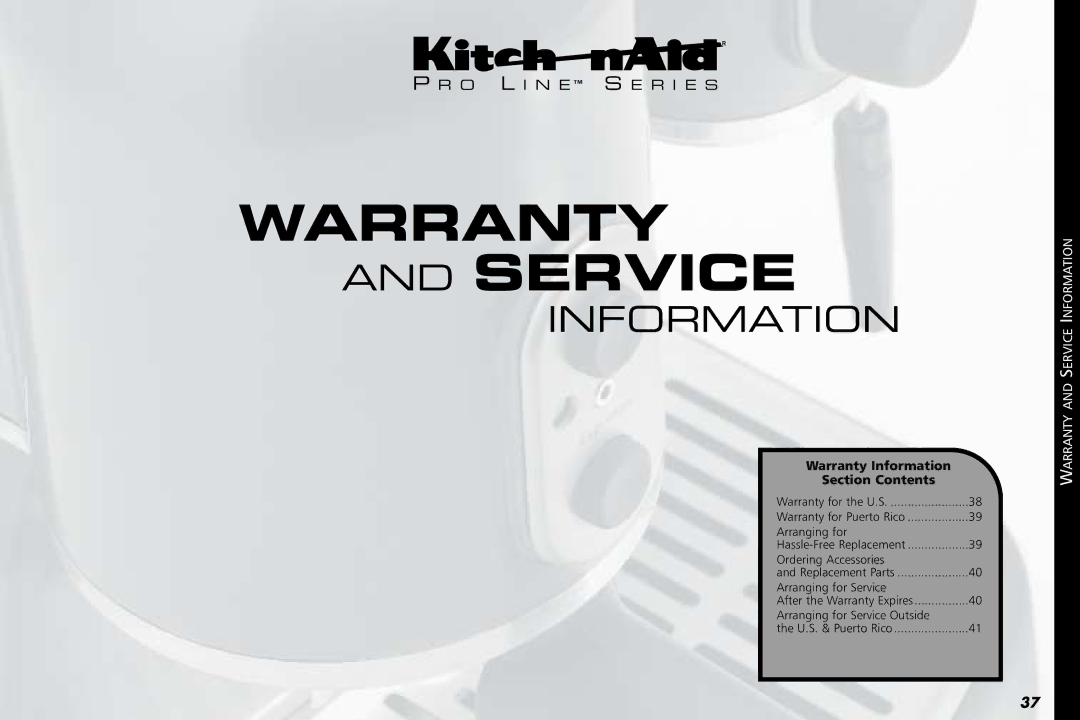 KitchenAid KPES100 manual Warranty and Service 