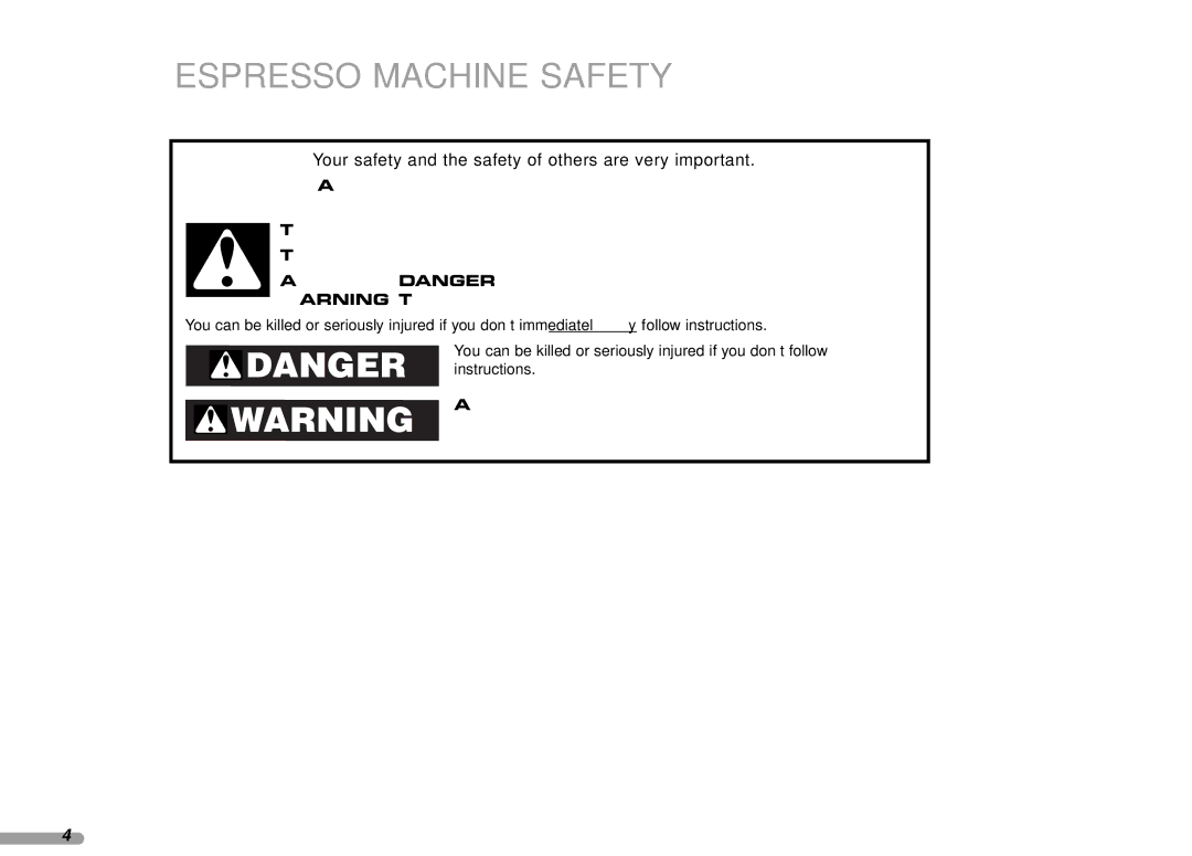 KitchenAid KPES100 manual Espresso Machine Safety, Your safety and the safety of others are very important 