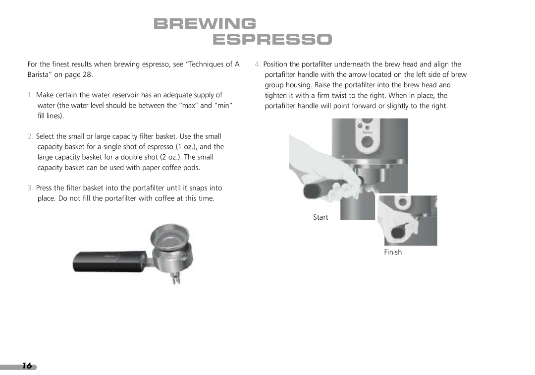 KitchenAid KPES100 manual Brewing Espresso 