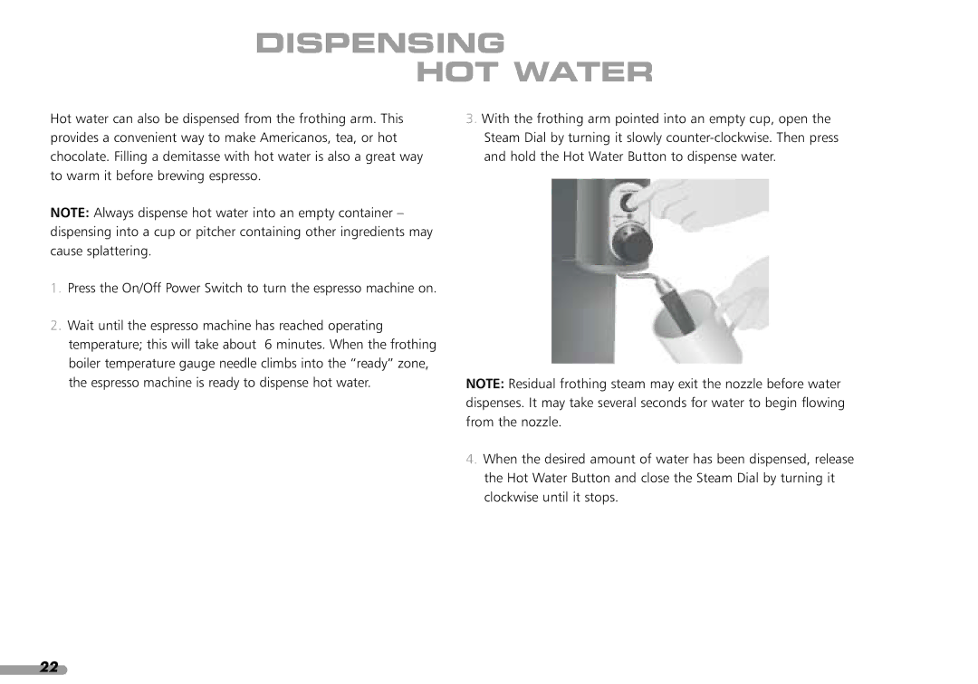 KitchenAid KPES100 manual Dispensing HOT Water 