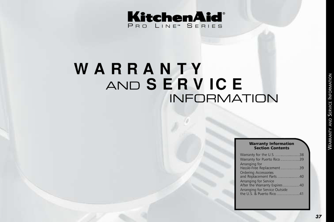 KitchenAid KPES100 manual Warranty and Service 