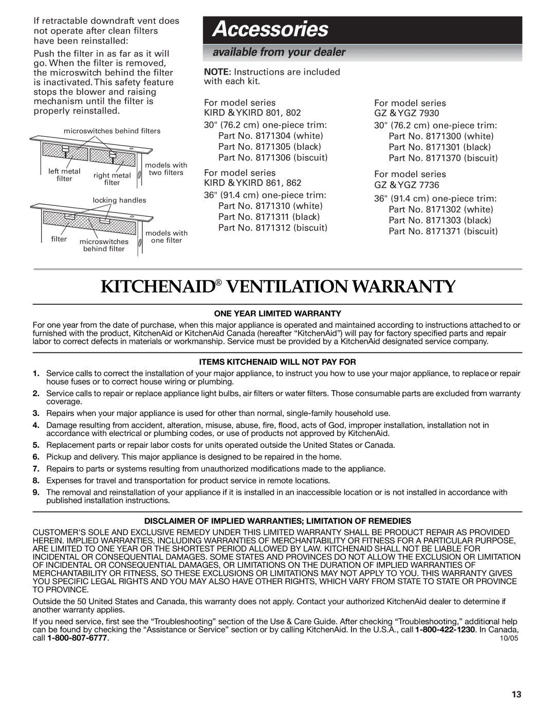 KitchenAid KPEU722M installation instructions Accessories, Available from your dealer 