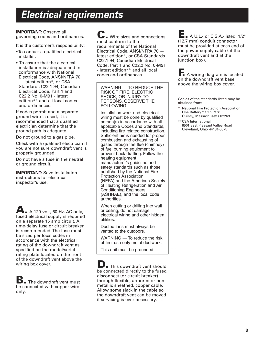 KitchenAid KPEU722M installation instructions Electrical requirements 