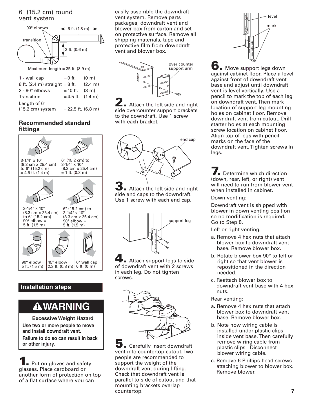 KitchenAid KPEU722M installation instructions Recommended standard, Fittings 