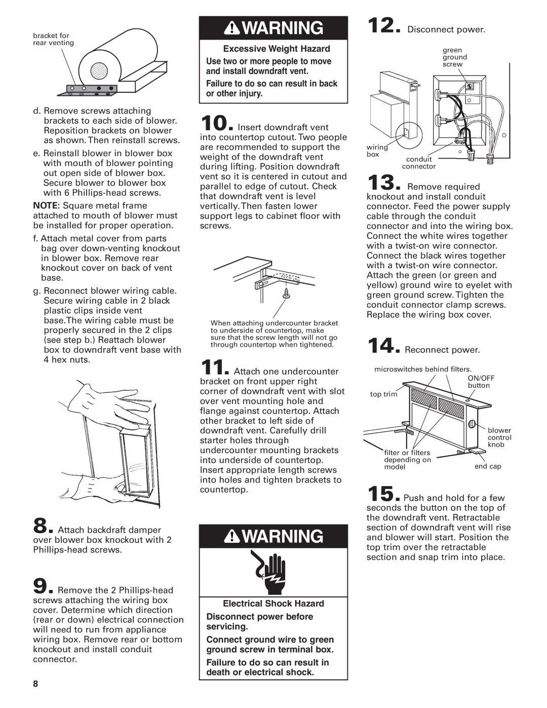 KitchenAid KPEU722M installation instructions Bracket for rear venting 