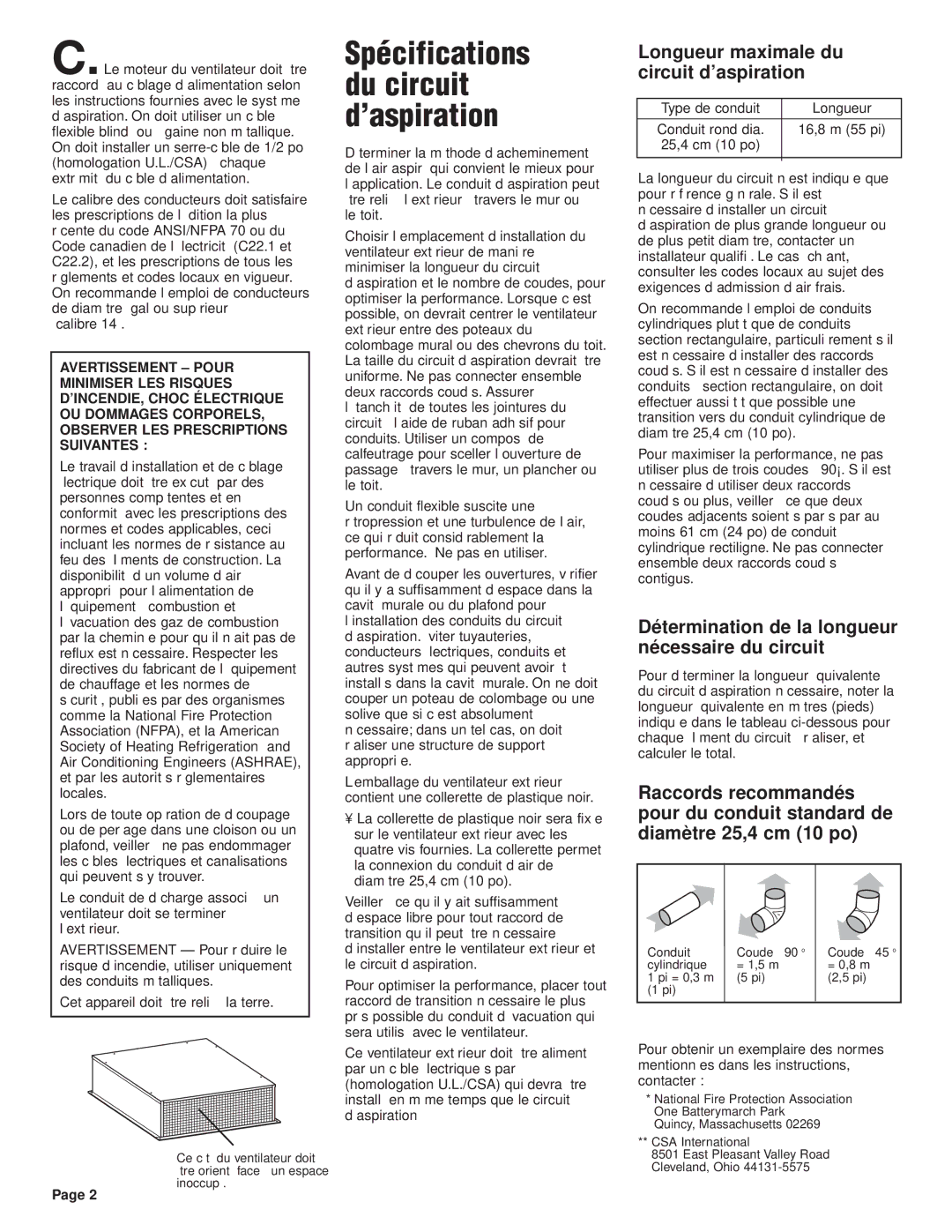 KitchenAid KPEU722M Spécifications du circuit d’aspiration, Longueur maximale du circuit d’aspiration 