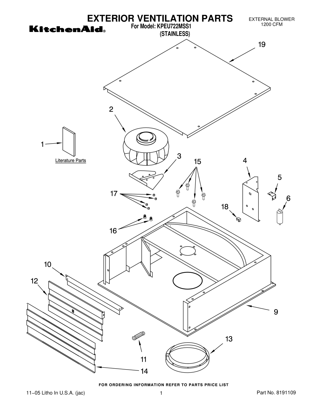 KitchenAid KPEU722MSS1 manual Exterior Ventilation Parts 