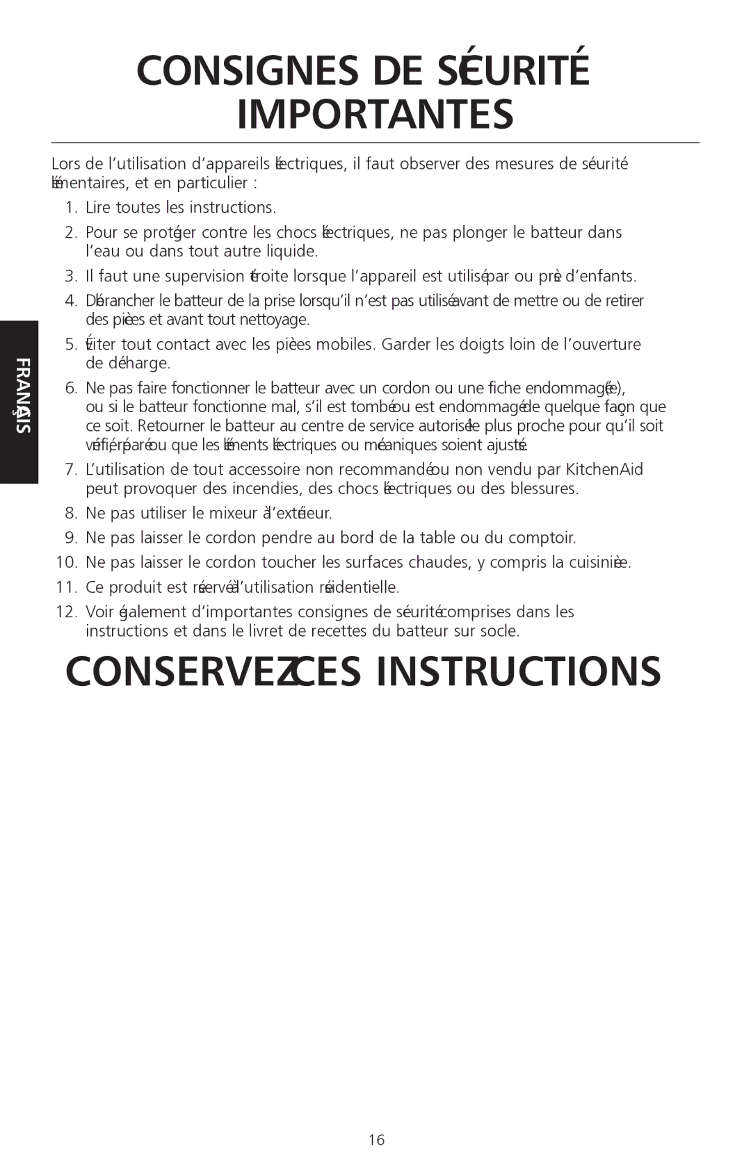 KitchenAid KPEX manual Consignes DE Sécurité Importantes 