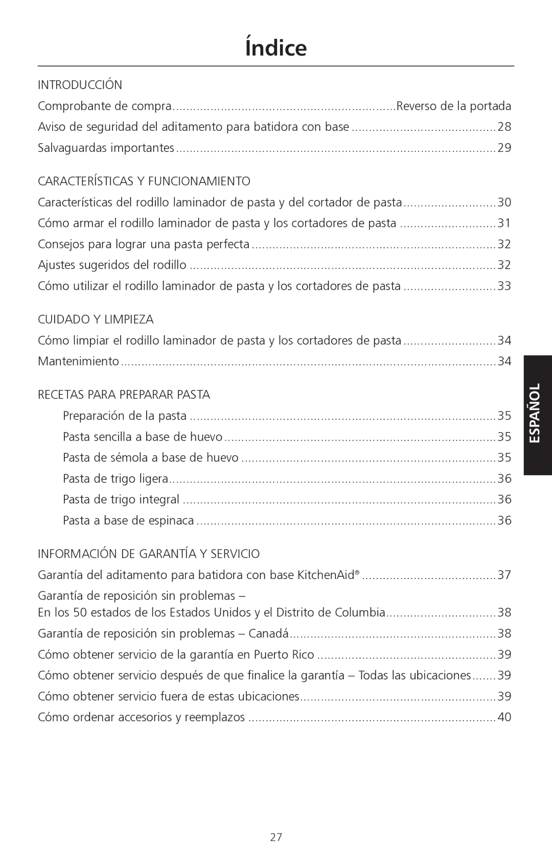 KitchenAid KPEX manual Índice 