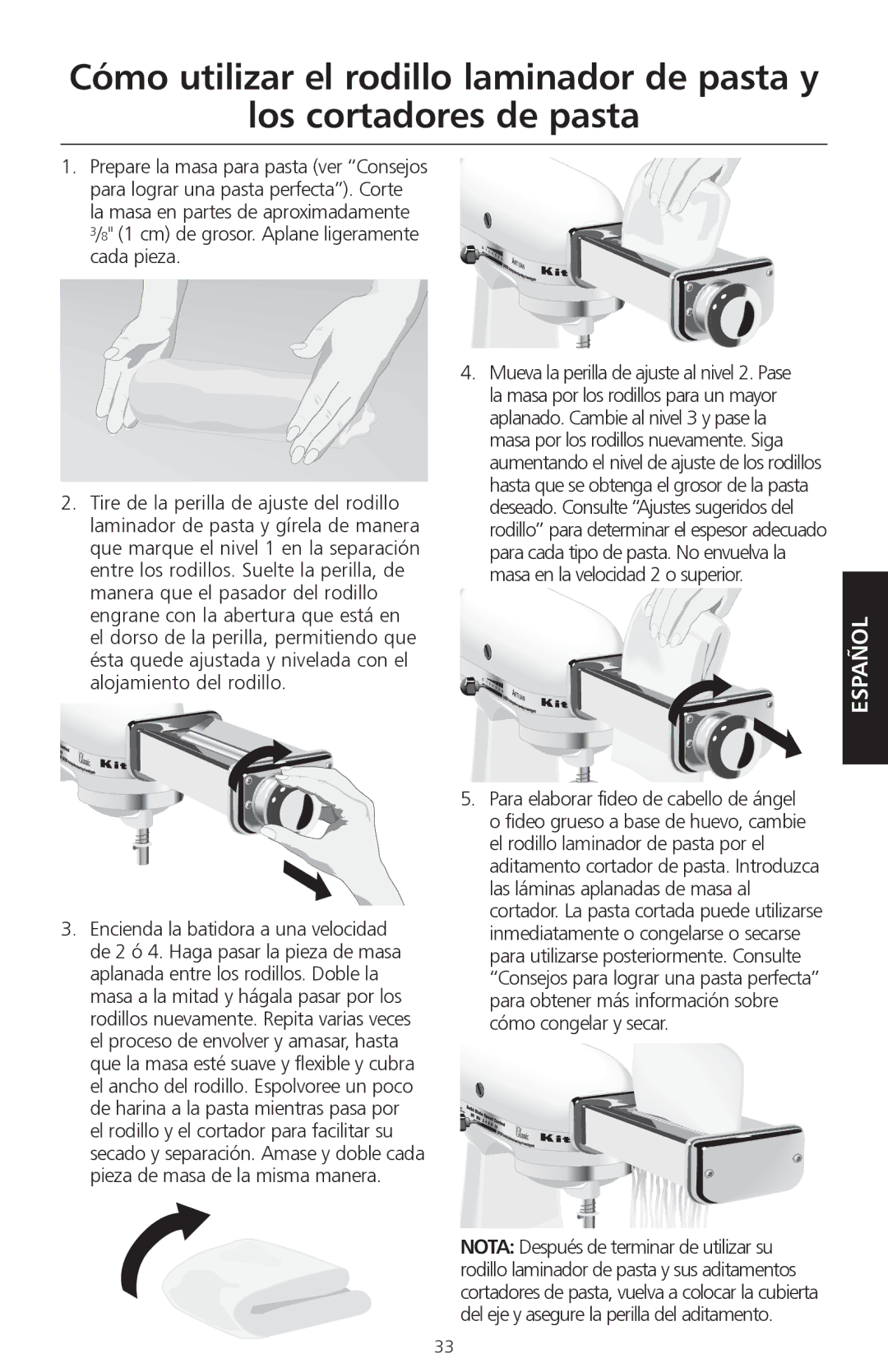 KitchenAid KPEX manual cm de grosor. Aplane ligeramente cada pieza 