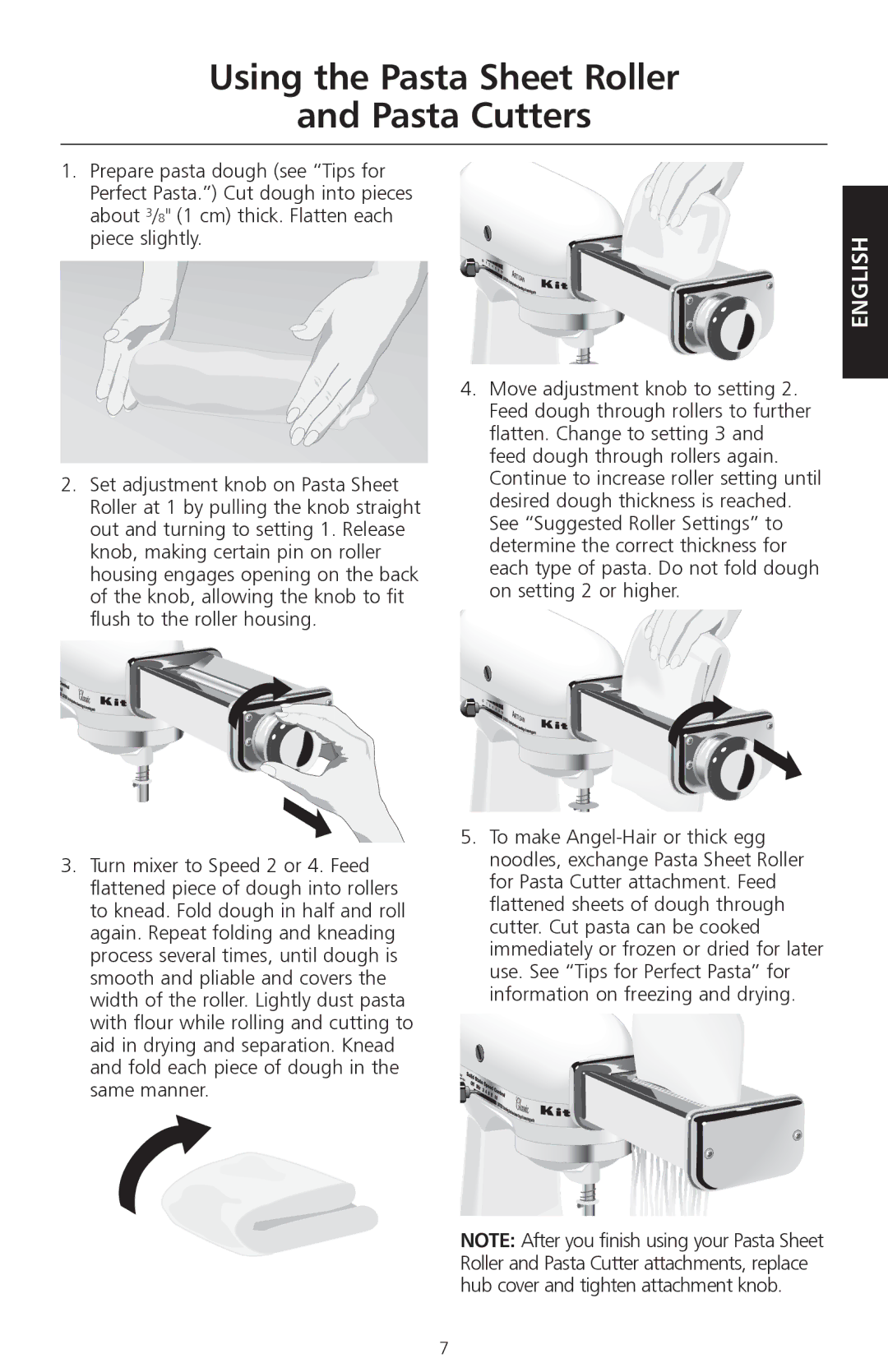 KitchenAid KPEX manual Using the Pasta Sheet Roller Pasta Cutters 