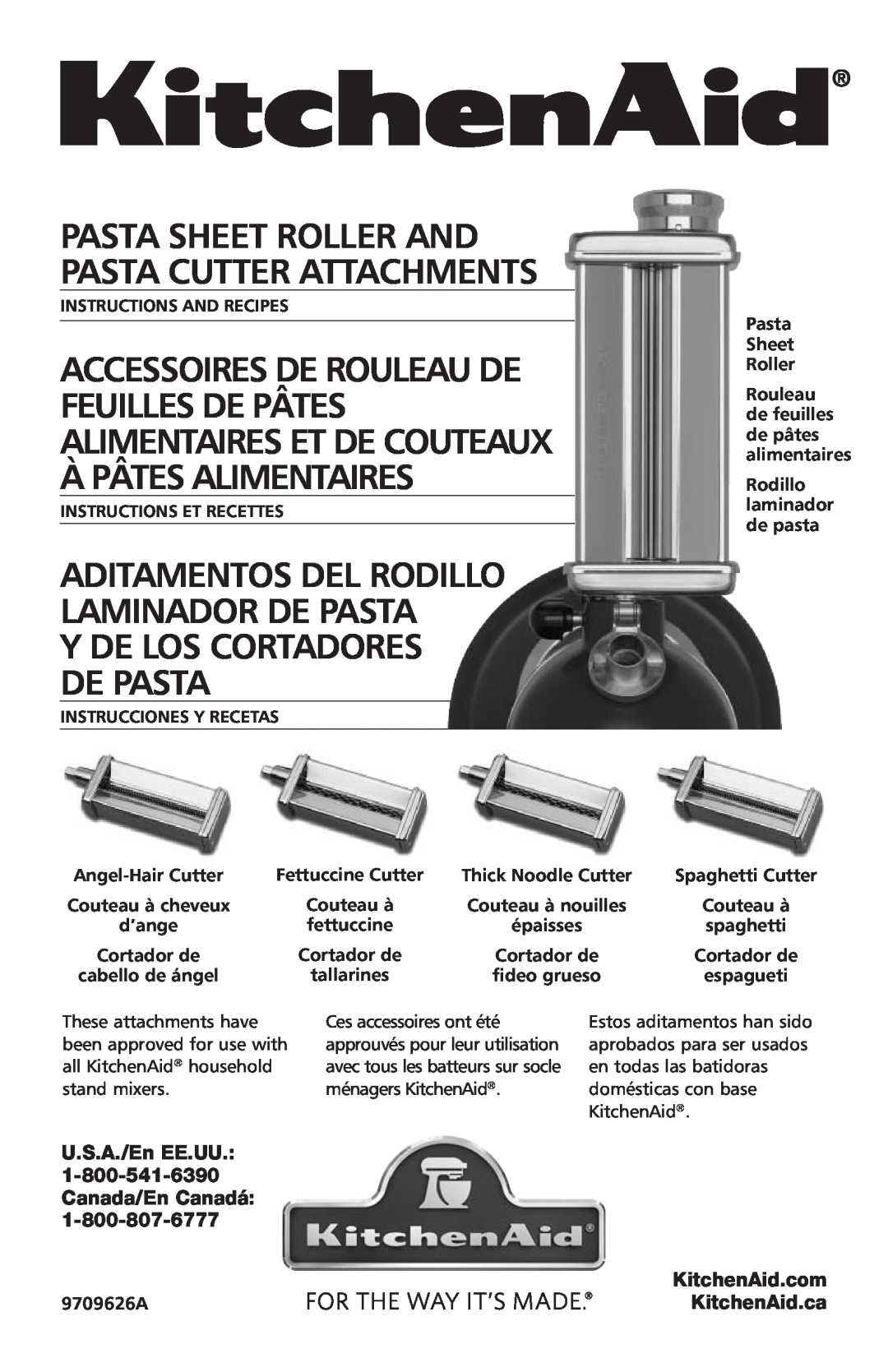 KitchenAid KPEX manual Pasta Sheet Roller And Pasta Cutter Attachments, Aditamentos Del Rodillo Laminador De Pasta 
