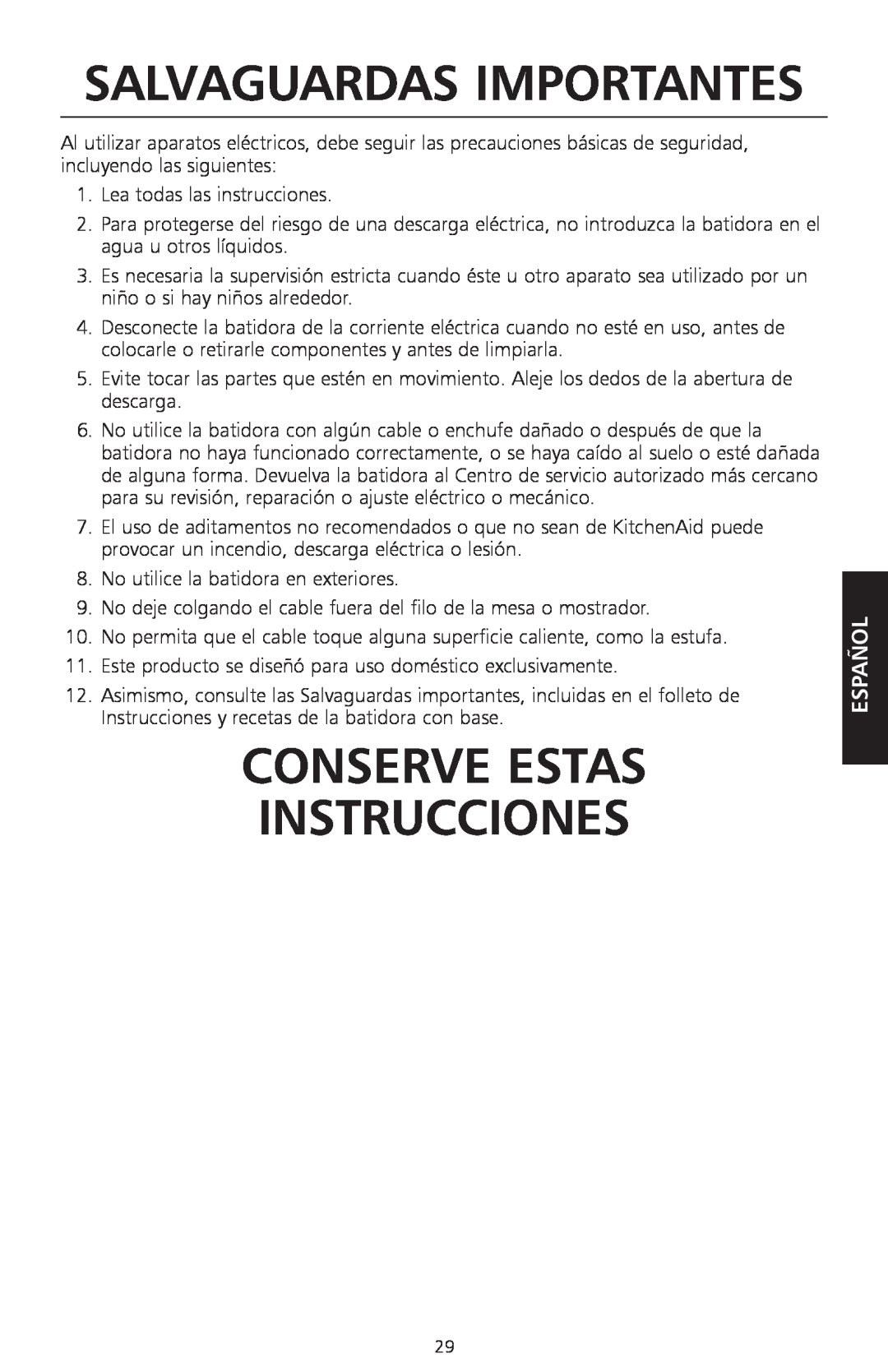 KitchenAid KPEX manual Salvaguardas Importantes, Conserve Estas Instrucciones, Español 