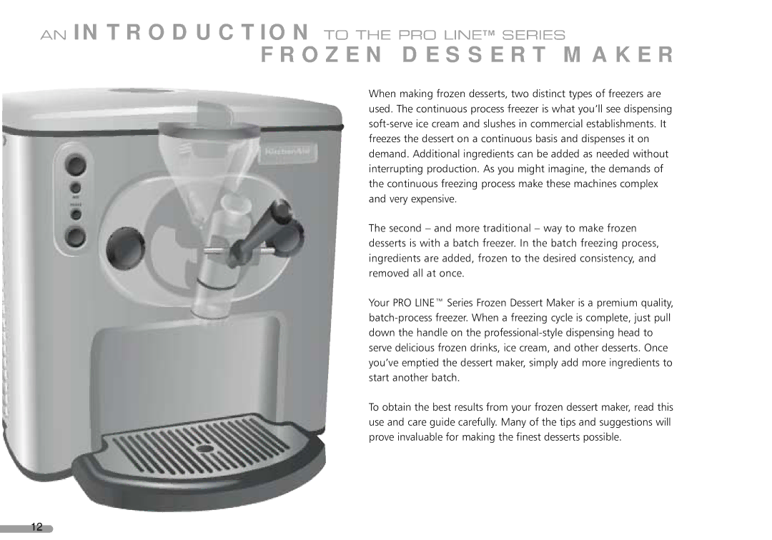 KitchenAid 165, KPFD200 manual Frozen Dessert Maker 