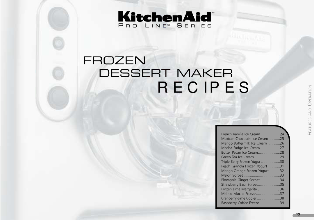 KitchenAid Frozen Dessert Maker, KPFD200, 165 manual Recipes 