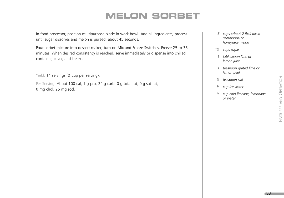 KitchenAid 165, KPFD200, Frozen Dessert Maker manual Melon Sorbet 