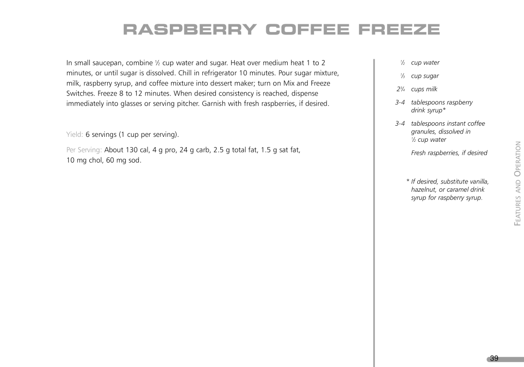 KitchenAid 165, KPFD200, Frozen Dessert Maker manual Raspberry Coffee Freeze 