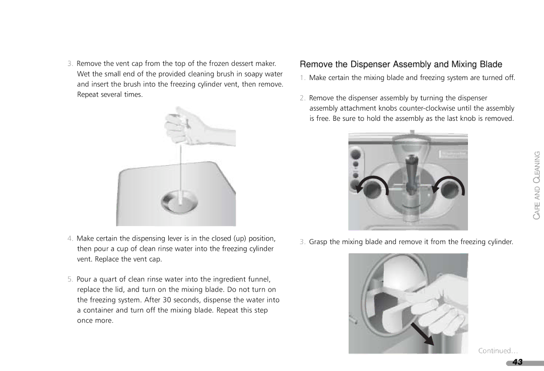 KitchenAid KPFD200, Frozen Dessert Maker, 165 manual Remove the Dispenser Assembly and Mixing Blade 