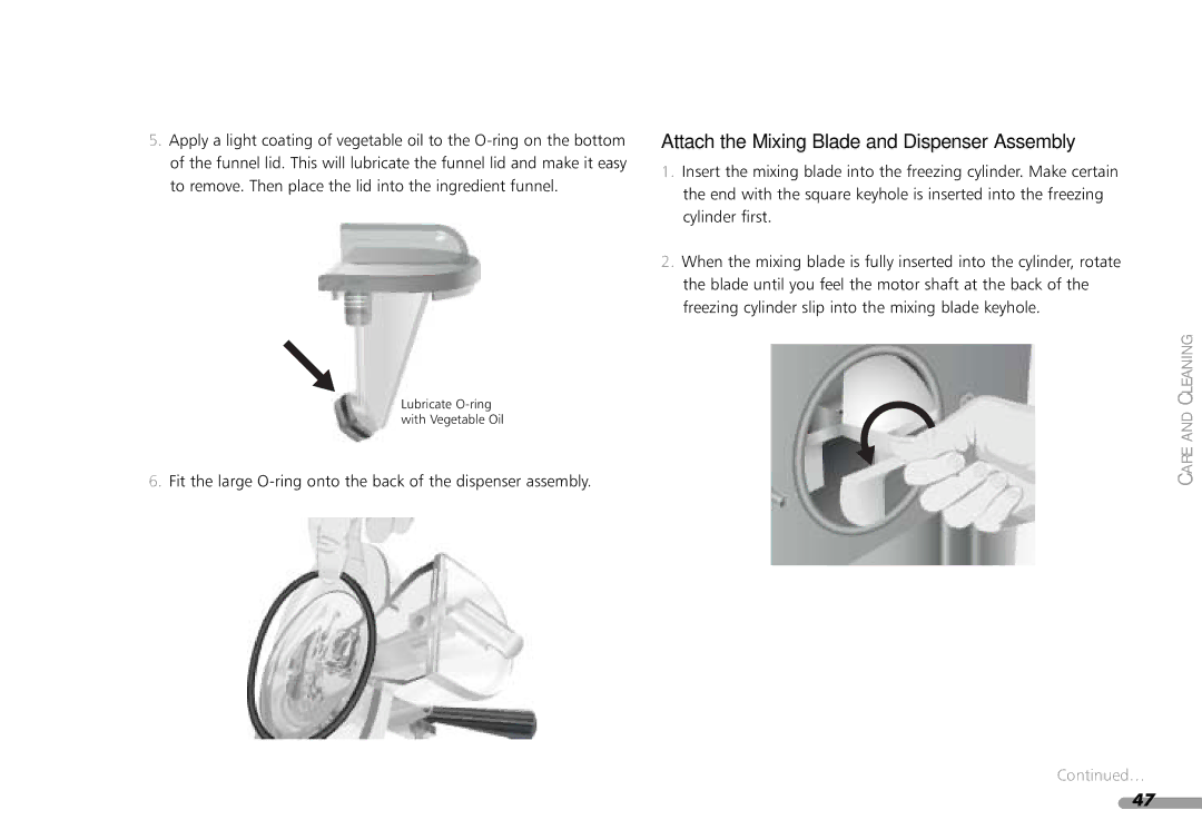 KitchenAid Frozen Dessert Maker, KPFD200, 165 manual Attach the Mixing Blade and Dispenser Assembly 