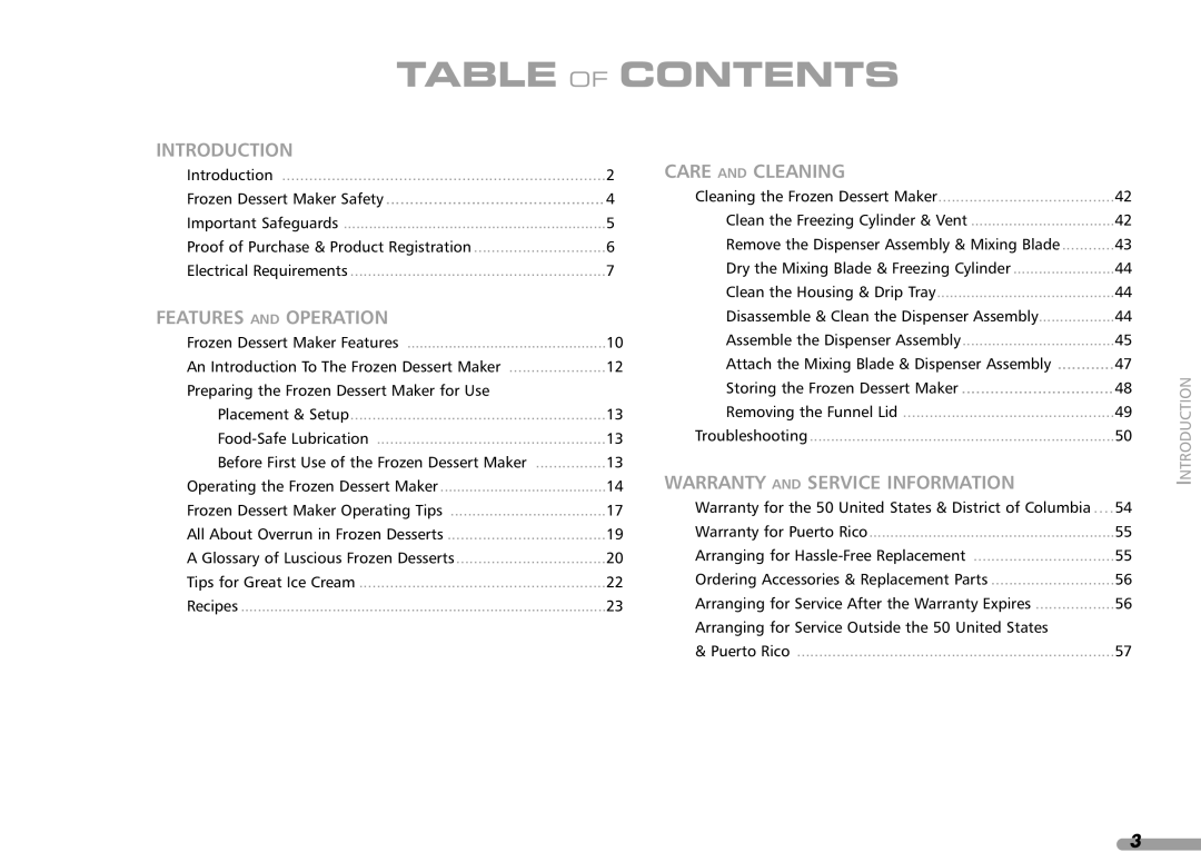 KitchenAid 165, KPFD200, Frozen Dessert Maker manual Table of Contents 