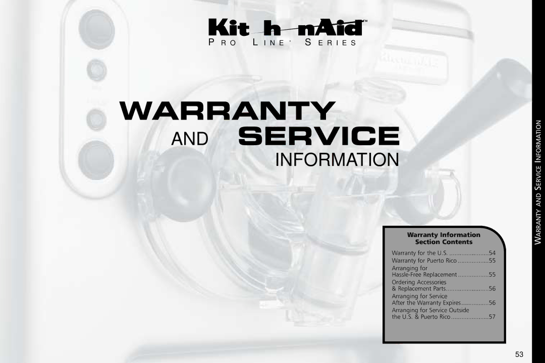 KitchenAid Frozen Dessert Maker, KPFD200, 165 manual Warranty Service 