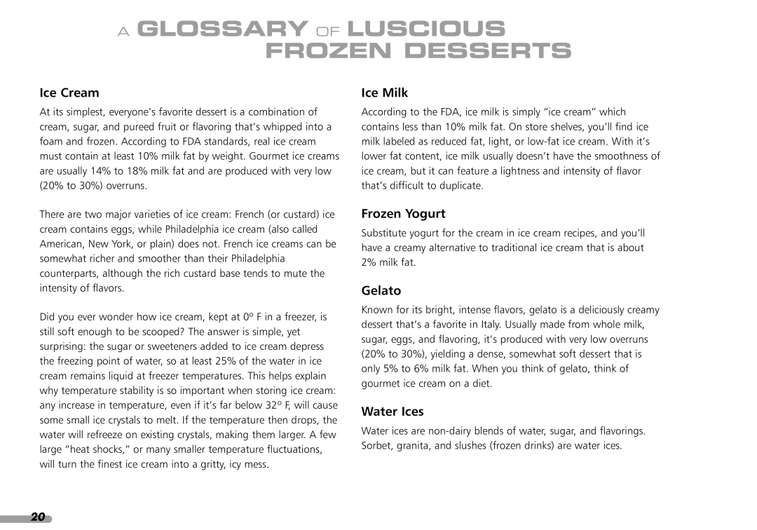 KitchenAid KPFD200 manual Glossary of Luscious Frozen Desserts 