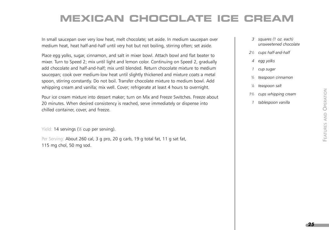 KitchenAid KPFD200 manual Mexican Chocolate ICE Cream 