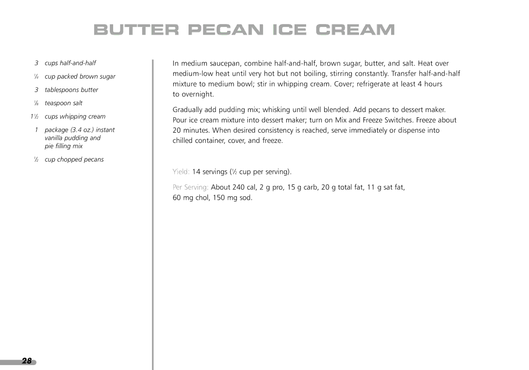 KitchenAid KPFD200 manual Butter Pecan ICE Cream 