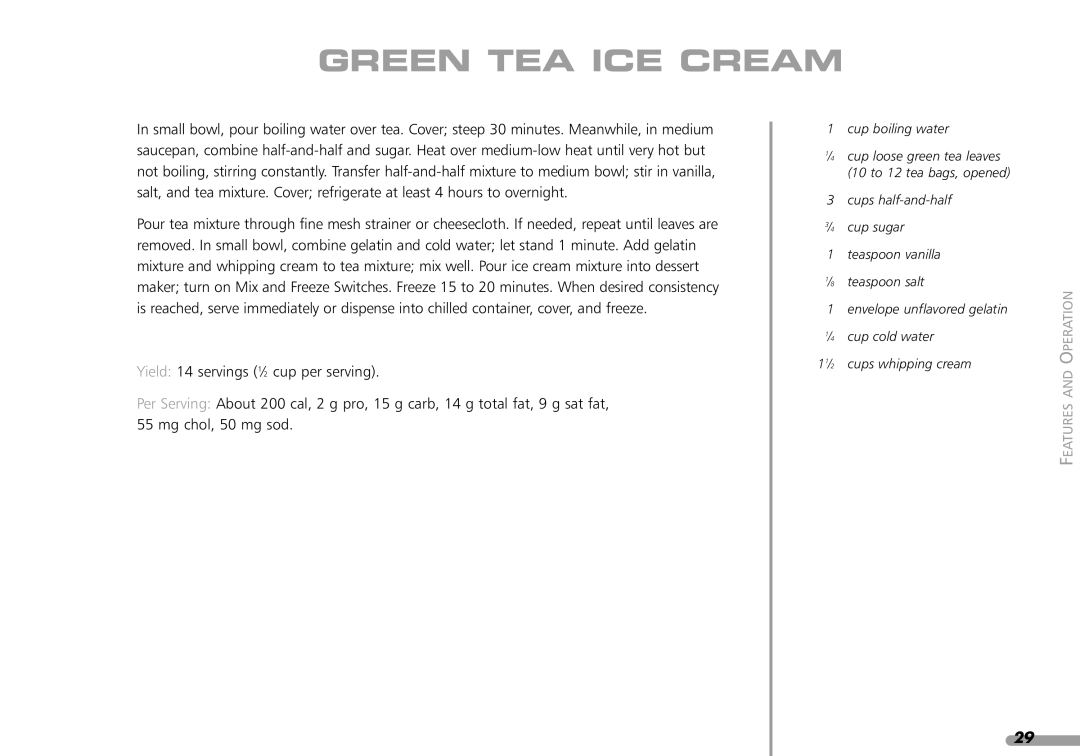 KitchenAid KPFD200 manual Green TEA ICE Cream 