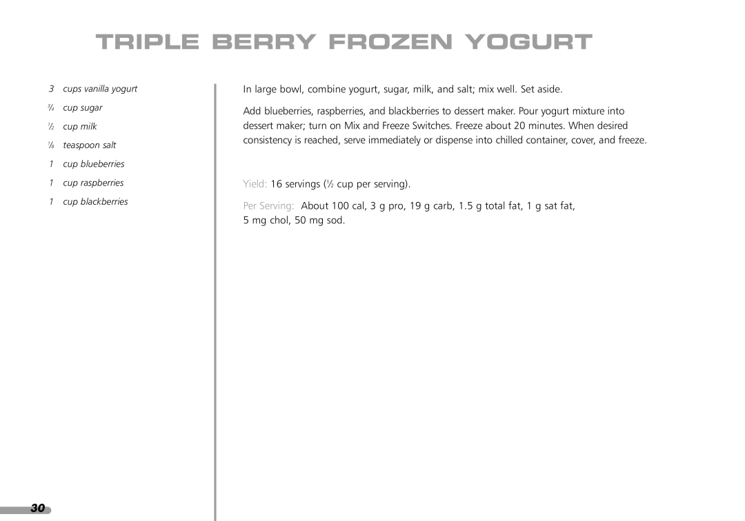 KitchenAid KPFD200 manual Triple Berry Frozen Yogurt 