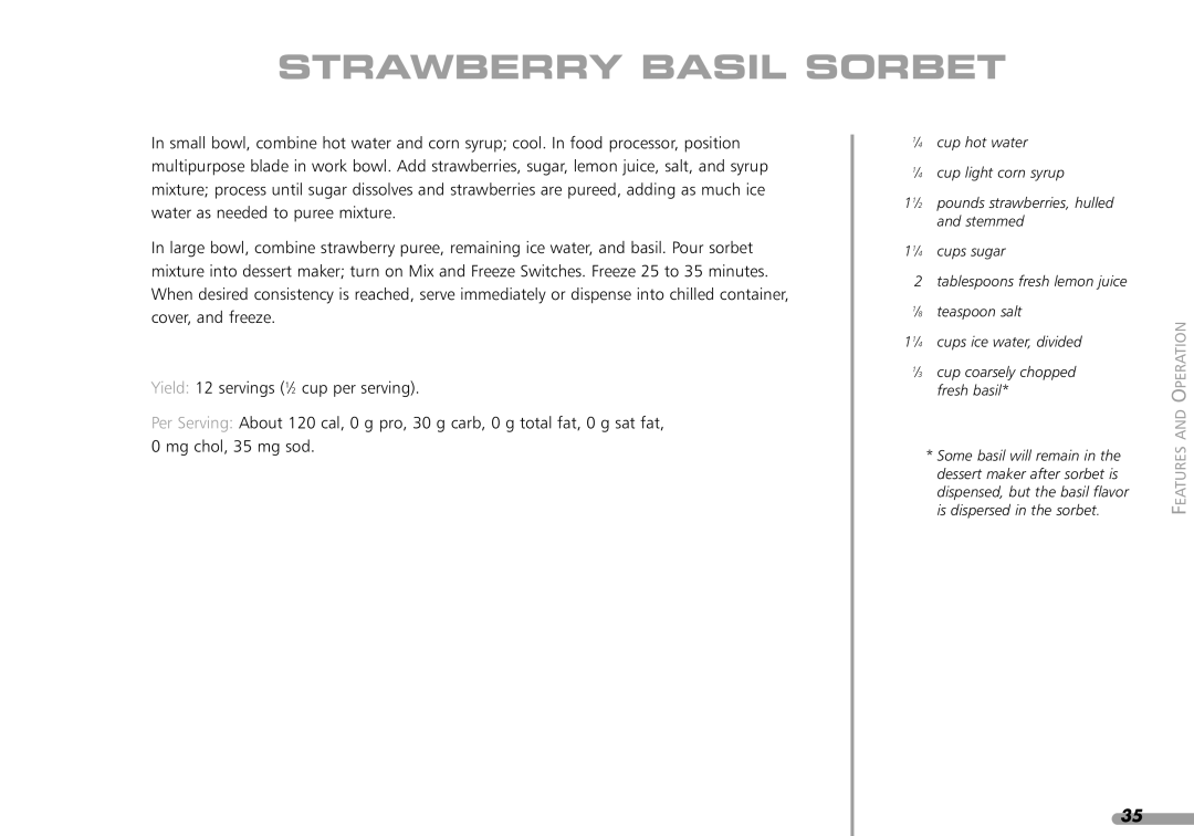 KitchenAid KPFD200 manual Strawberry Basil Sorbet 