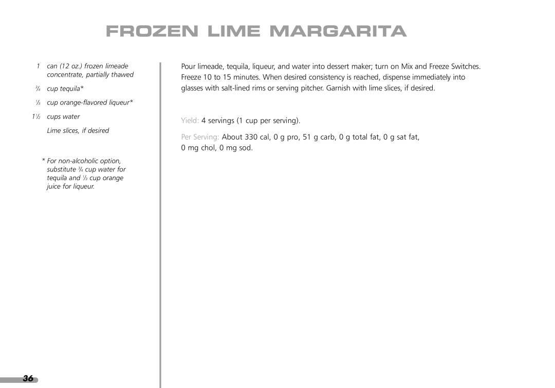 KitchenAid KPFD200 manual Frozen Lime Margarita 