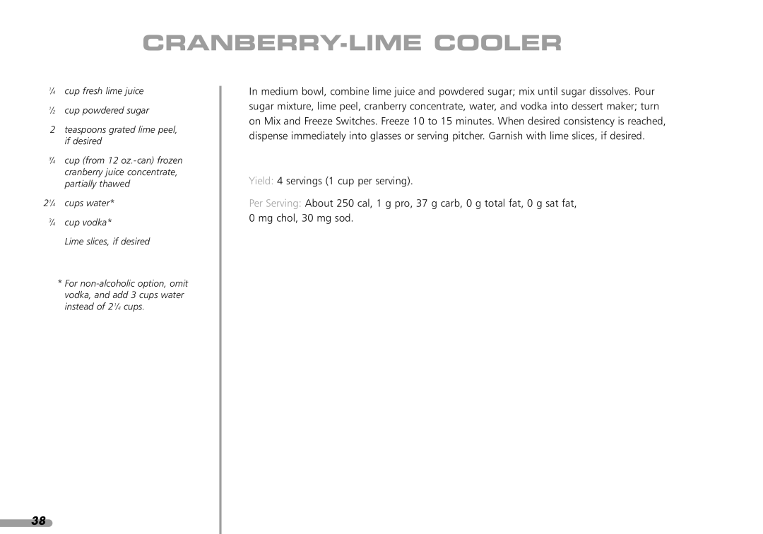 KitchenAid KPFD200 manual CRANBERRY-LIME Cooler 