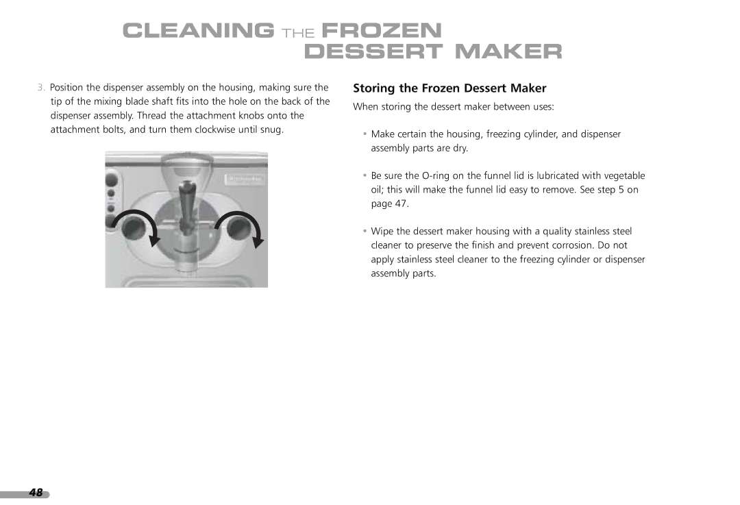 KitchenAid KPFD200 manual Storing the Frozen Dessert Maker 