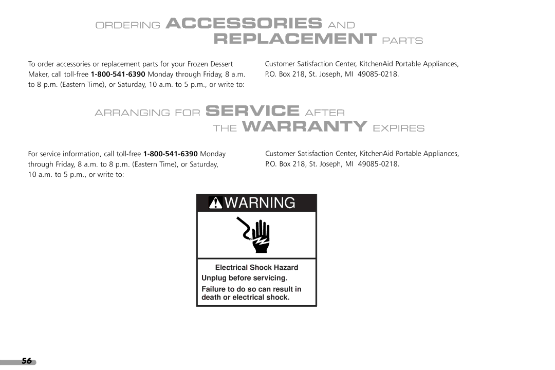 KitchenAid KPFD200 manual Replacement Parts, Arranging for Service After Warranty Expires 