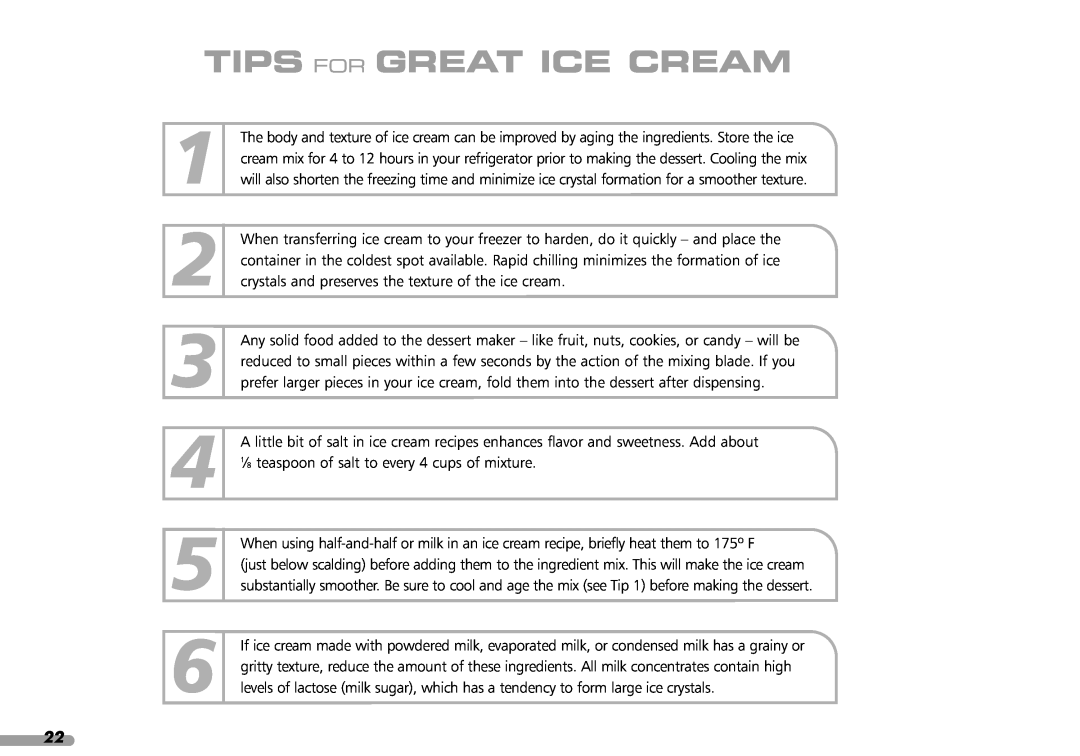 KitchenAid KPFD200 manual Tips For Great Ice Cream 