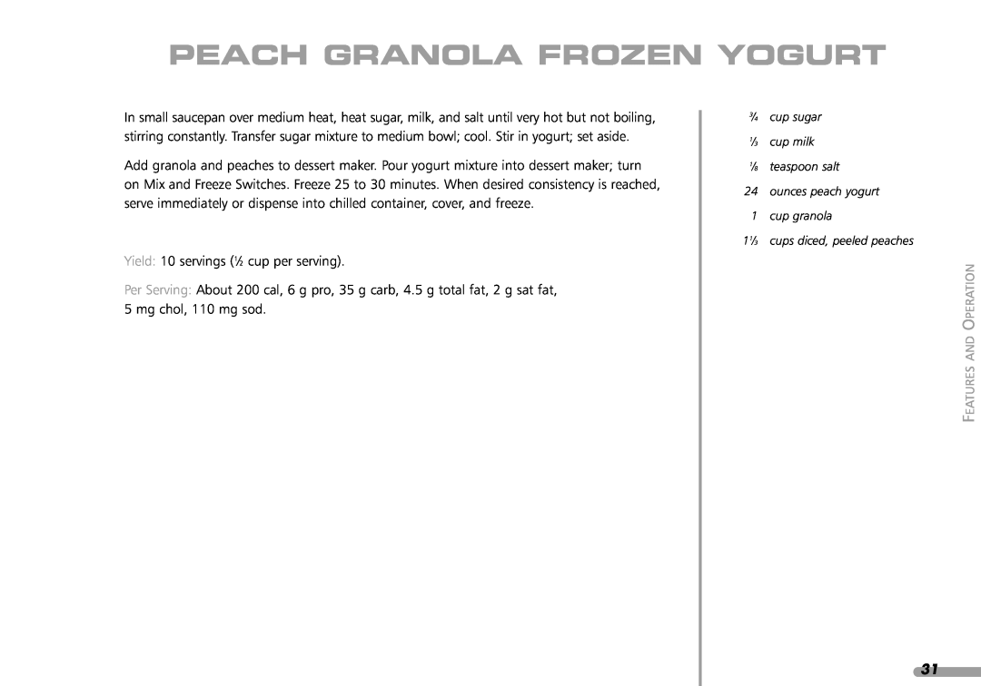 KitchenAid KPFD200 manual Peach Granola Frozen Yogurt 