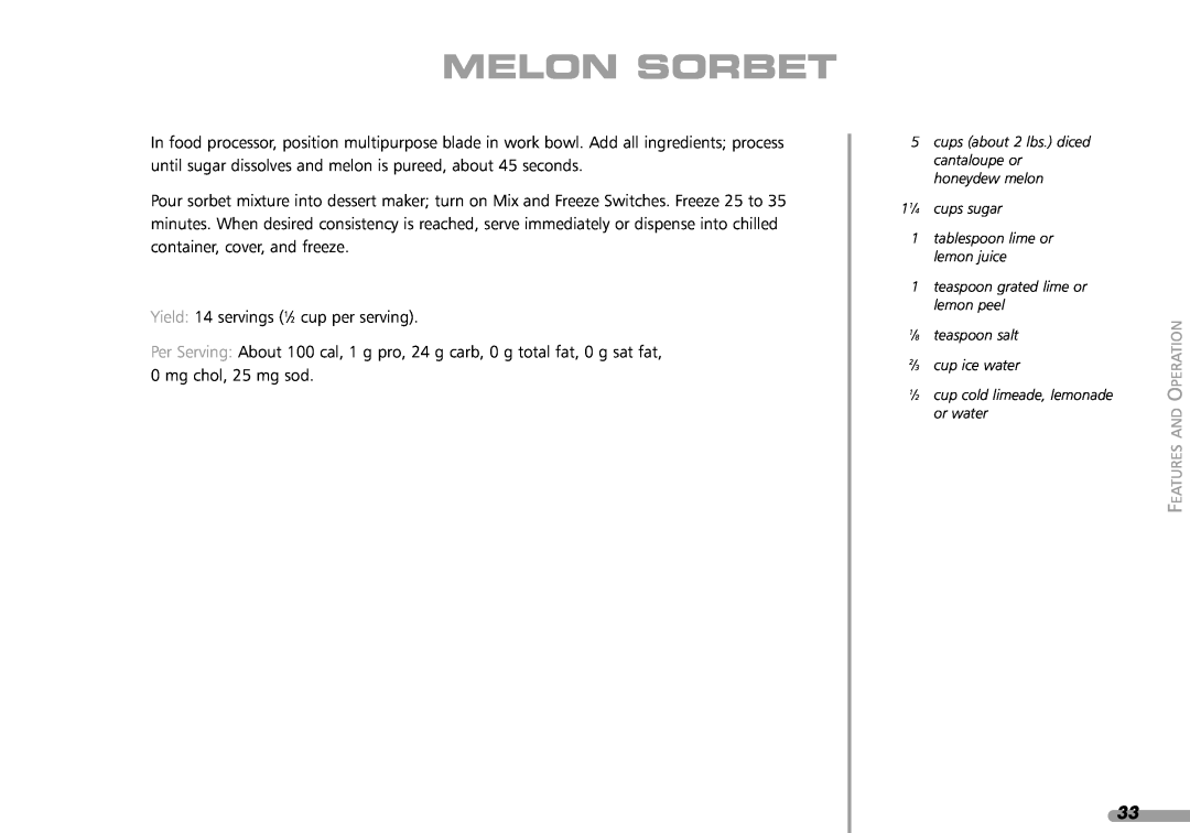KitchenAid KPFD200 manual Melon Sorbet 