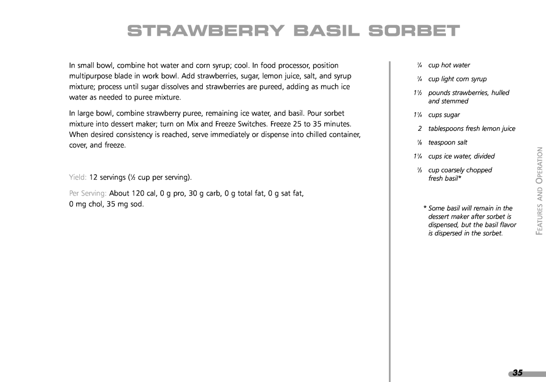 KitchenAid KPFD200 manual Strawberry Basil Sorbet 