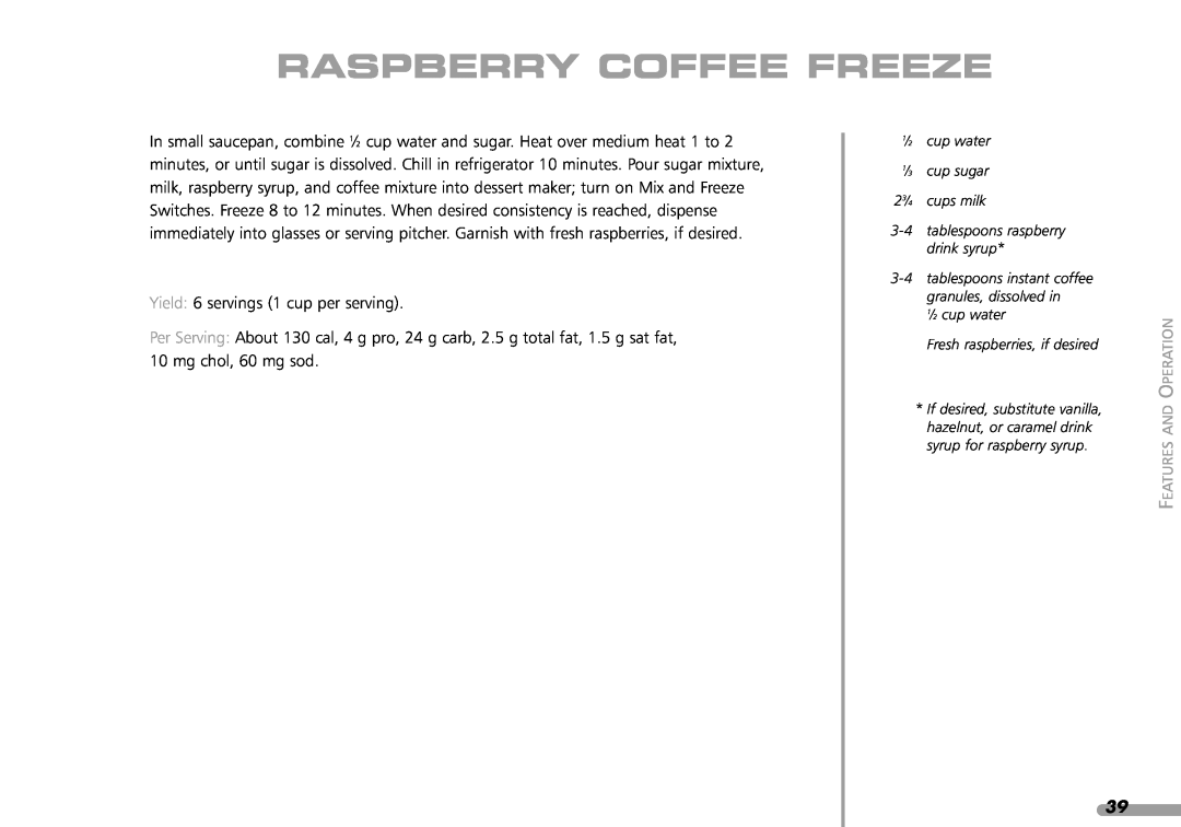 KitchenAid KPFD200 manual Raspberry Coffee Freeze 