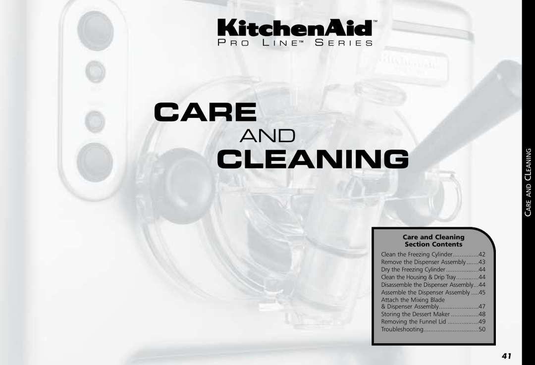 KitchenAid KPFD200 manual P R O L I N E S E R I E S, Care and Cleaning, Section Contents, Care And Cleaning 