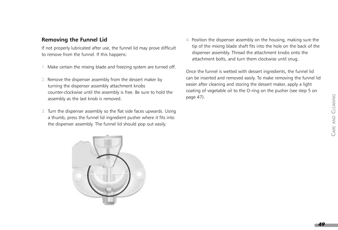 KitchenAid KPFD200 manual Removing the Funnel Lid 