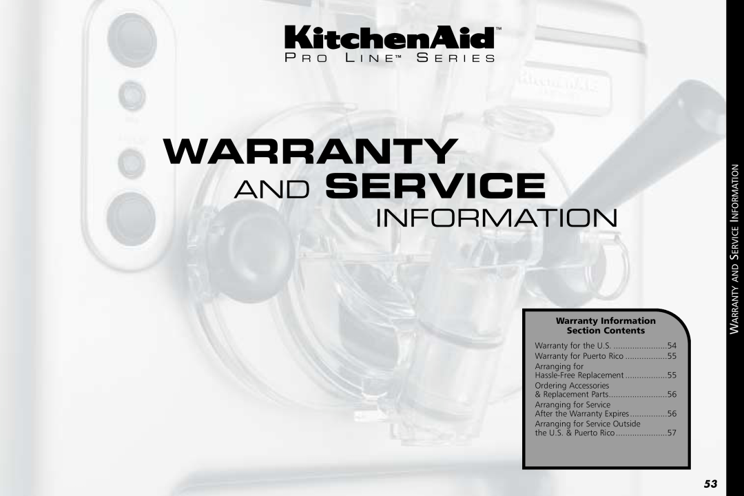 KitchenAid KPFD200 manual Warranty And Service, P R O L I N E S E R I E S, Warranty Information, Section Contents 