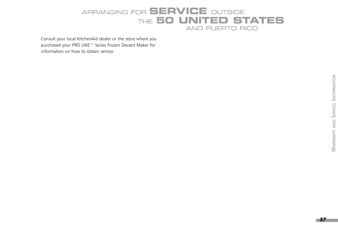 KitchenAid KPFD200 manual THE 50 UNITED STATES, Arranging For Service Outside, And Puerto Rico 